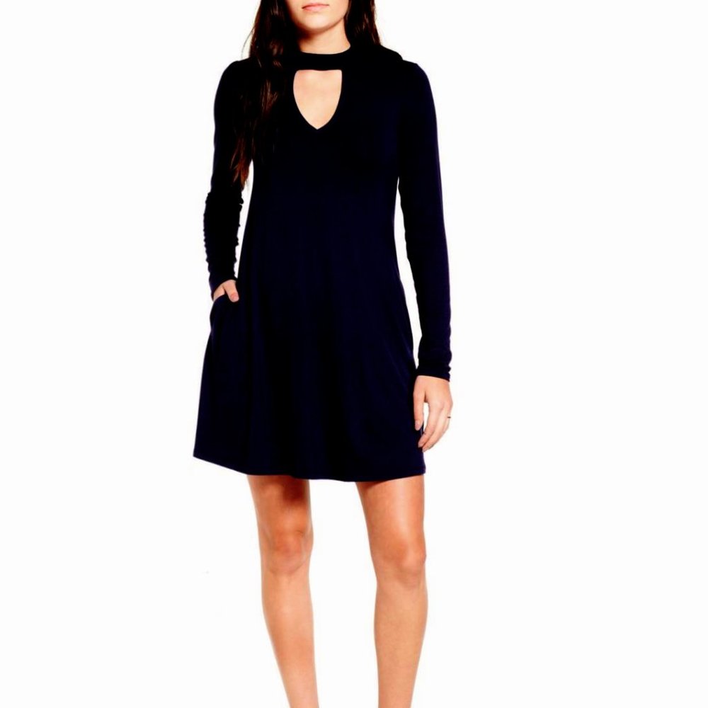 Black Long Sleeve Cutout Mock Neck Dress Socialite Women’s Small